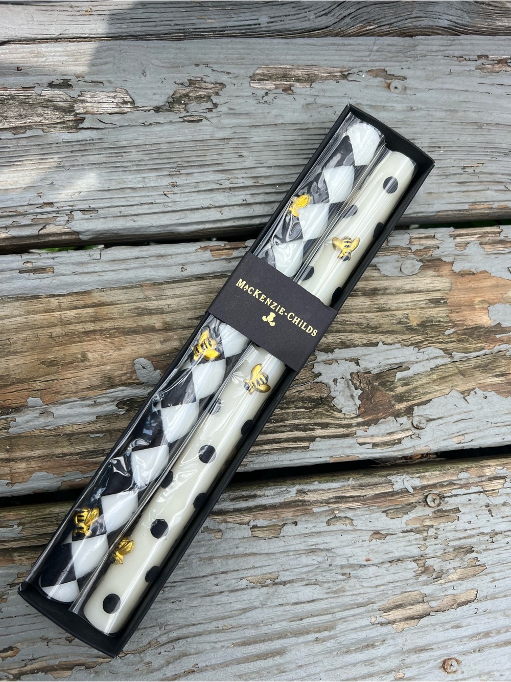 MacKenzie-Childs Black and White Polka Dot & Harlequin Taper Candles